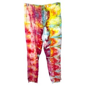 Nicole‎ Miller NY Medium Linen Pants Handmade Tie Dye Elastic Waist Palazzo 1072